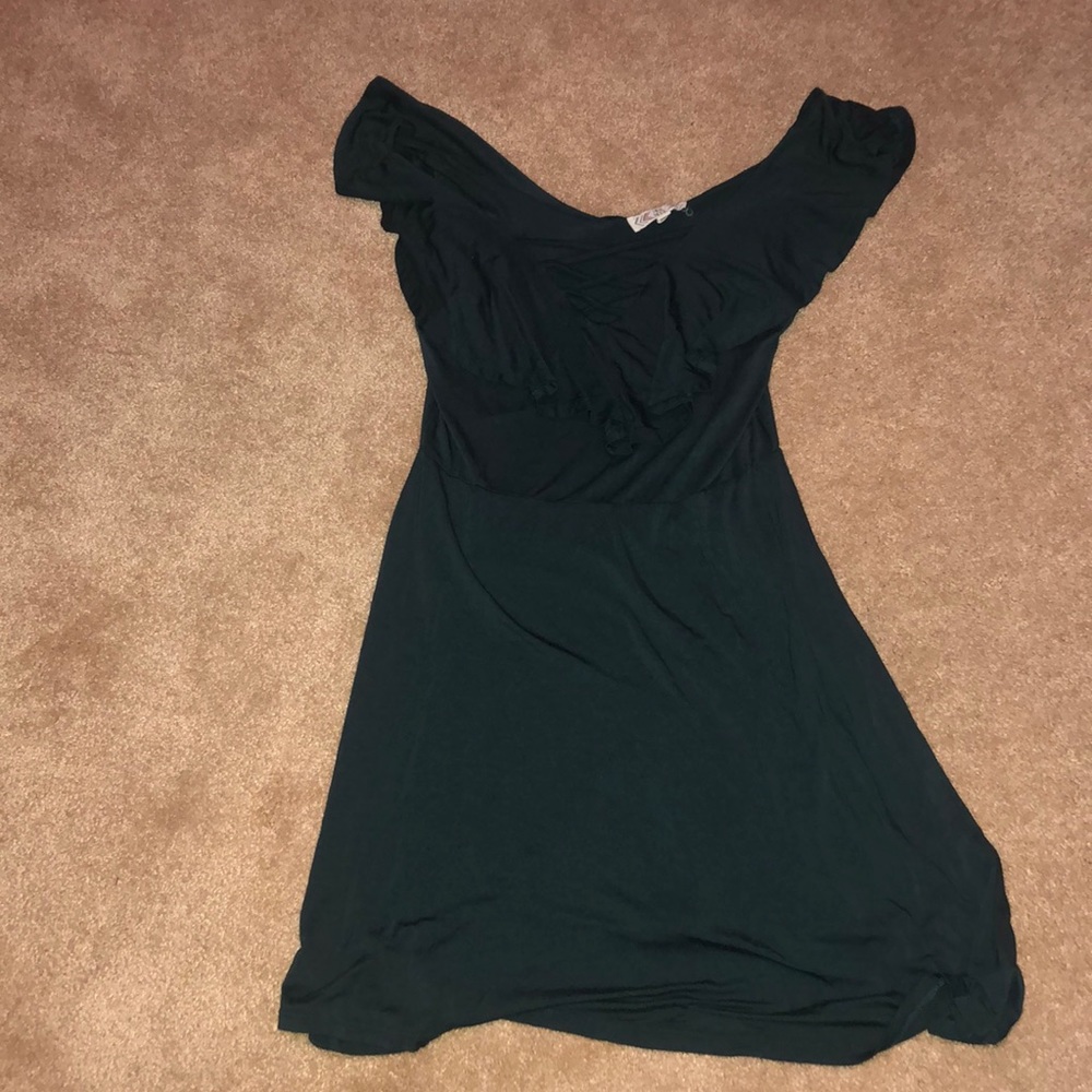 Hunter green lace up causal dress